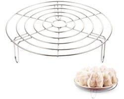 Rond stoomrek - Koelrek - Roestvrijstalen pannenrek - 15.5*7.5cm - Kookrek - Stoomrek voor de airfryer - Stoomrek voor de snelkookpan - Taartrek - Geschikt voor bakken, inmaken, koken, stomen en grillen in de keuken - Zilver