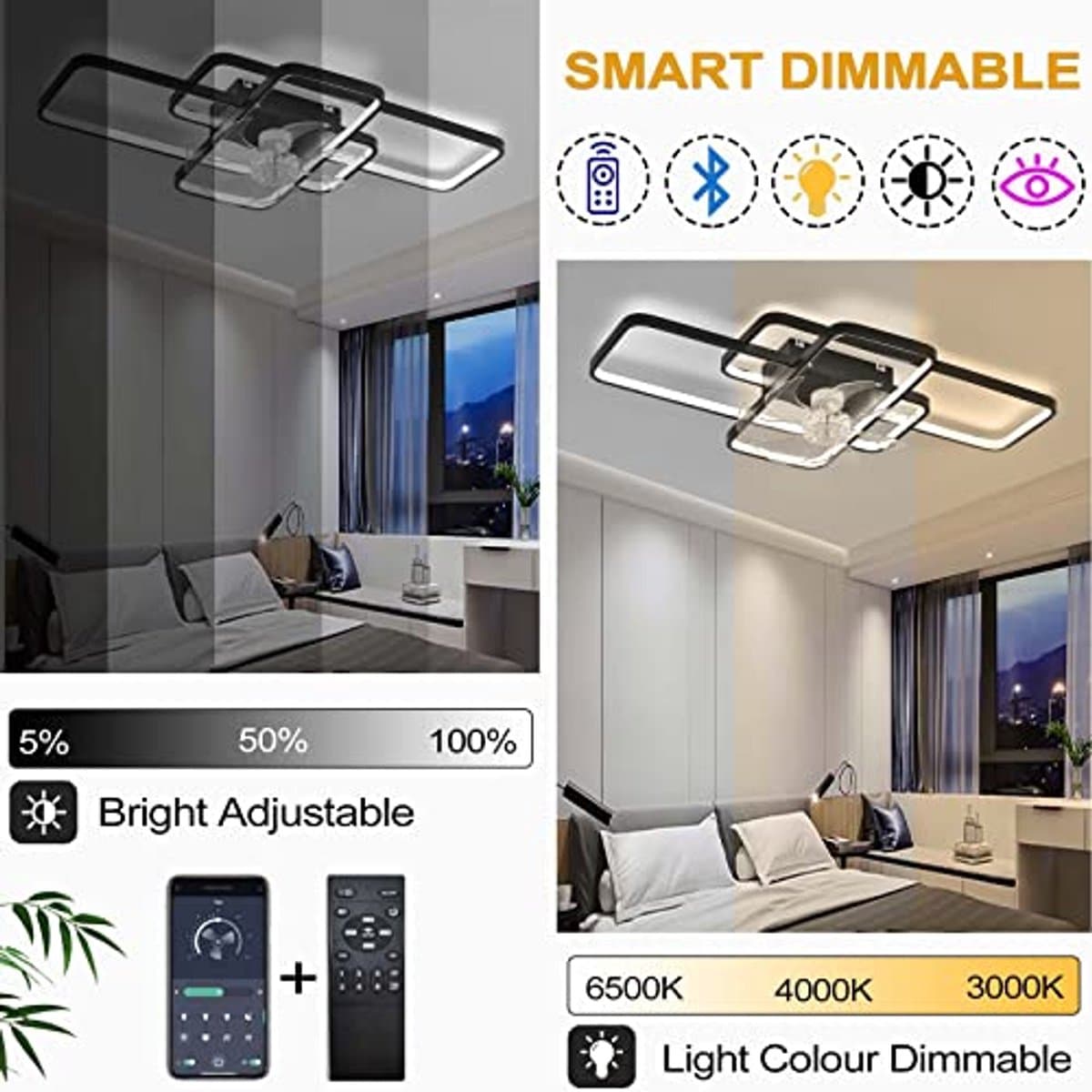 Moderne Dimbare Plafondventilator met LED Verlichting voor Woonkamer en Slaapkamer - 80W, 72CM, met Afstandsbediening — afbeelding 1