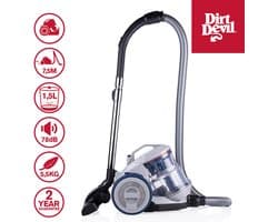 Dirt Devil Stofzuiger zonder Zak DD2501 - HEPA 12 Filter - 3 Opzetstukken - 850W - Grijs/Blauw