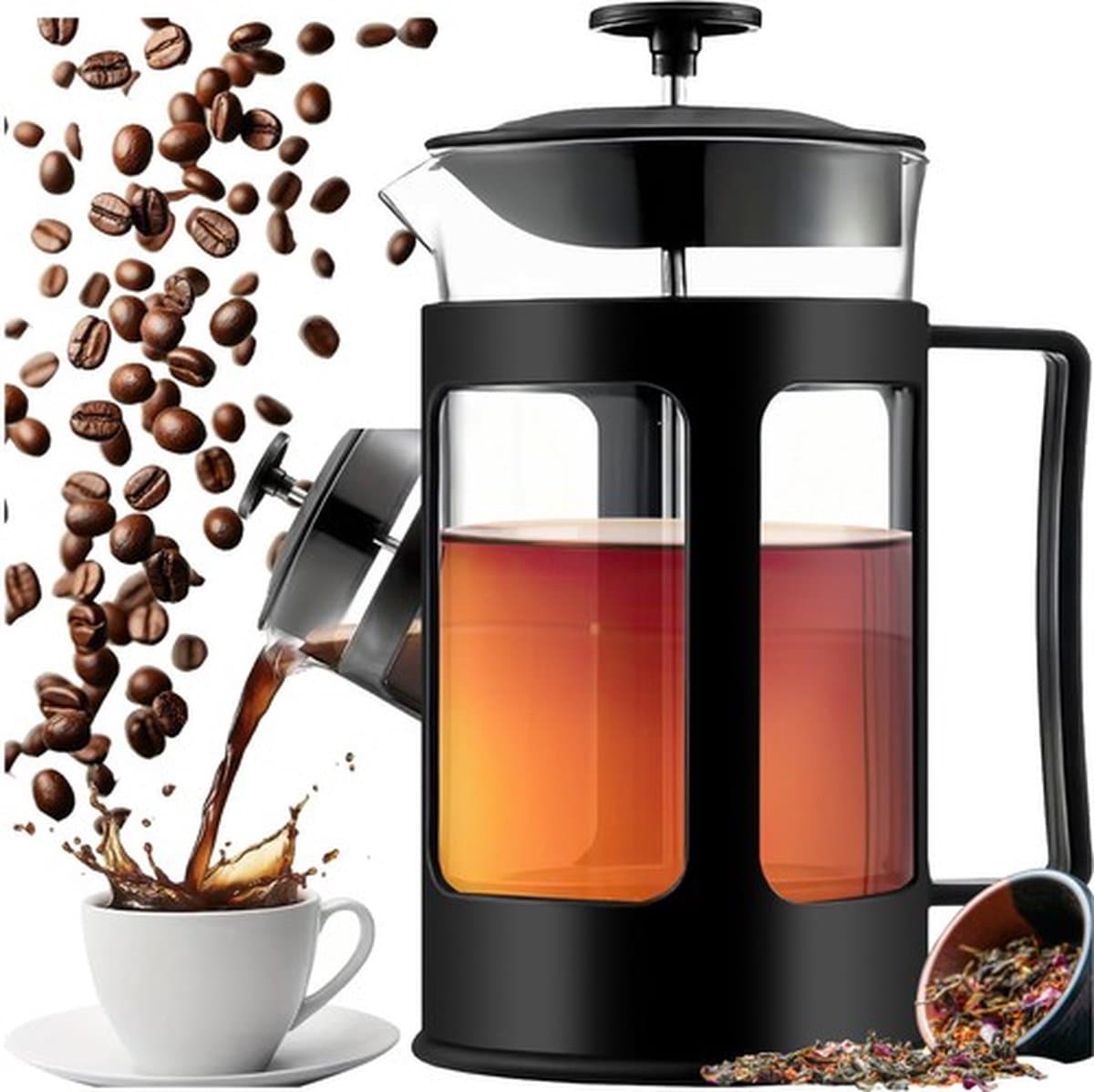 Koffiemaker French Press 1000ML Zwart - Koffie / Thee maker 1 Liter — afbeelding 1