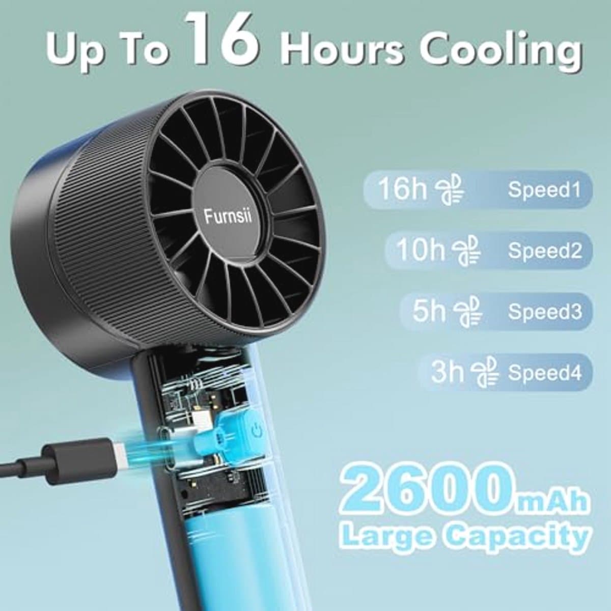 Klein Draagbaar Ventilator - Super Krachtige Turbo Handventilator met Oplaadbare USB Batterij voor 16 Uur Gebruik - Persoonlijke Handventilator voor Kantoor en Reizen — afbeelding 1