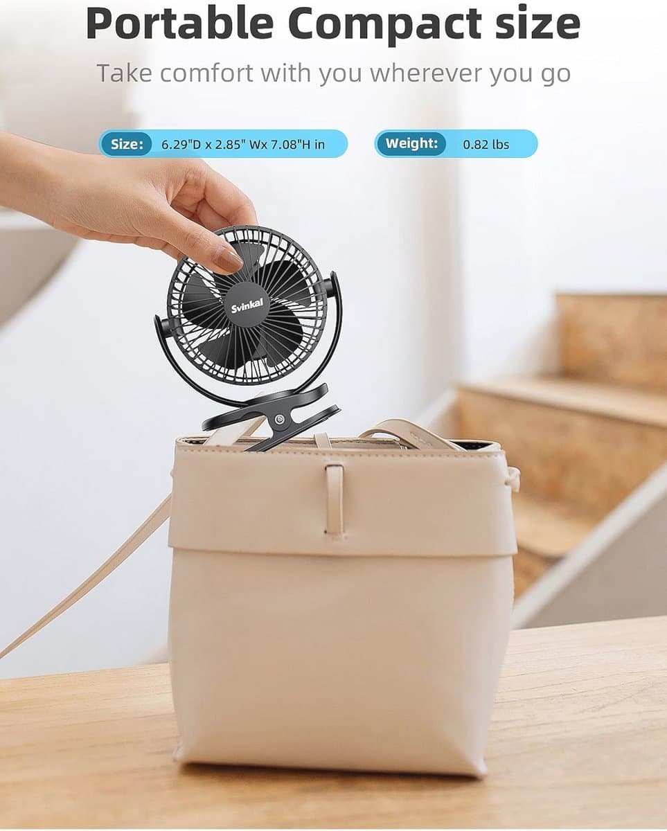 Draagbare USB Ventilator - 6 Inch, Oplaadbaar met 2400mAh Batterij, 3 Snelheden, Verstelbare Hoek, Compact en Lichtgewicht voor Thuis, Kantoor, Camping — afbeelding 1