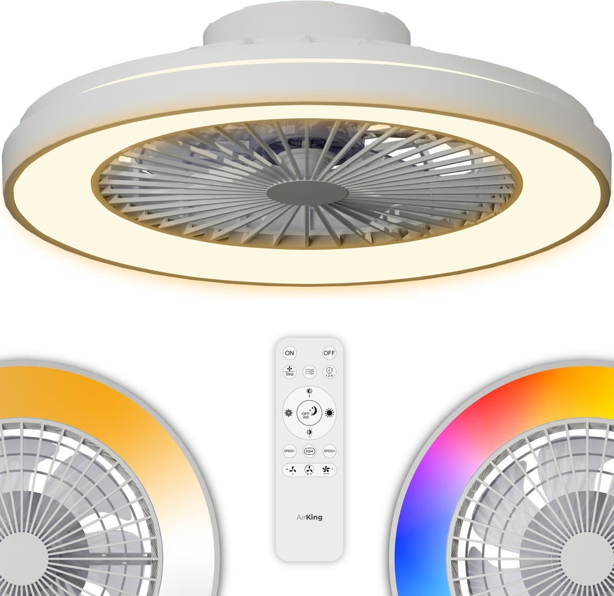 Airking Plafondventilator - Stille Ventilator met Lamp en Afstandsbediening 48,5 cm - LED 40W Dimbaar - 3000K-6500K - Zomer en Winterstand Wit — afbeelding 1