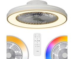 Airking Plafondventilator - Stille Ventilator met Lamp en Afstandsbediening 48,5 cm - LED 40W Dimbaar - 3000K-6500K - Zomer en Winterstand Wit