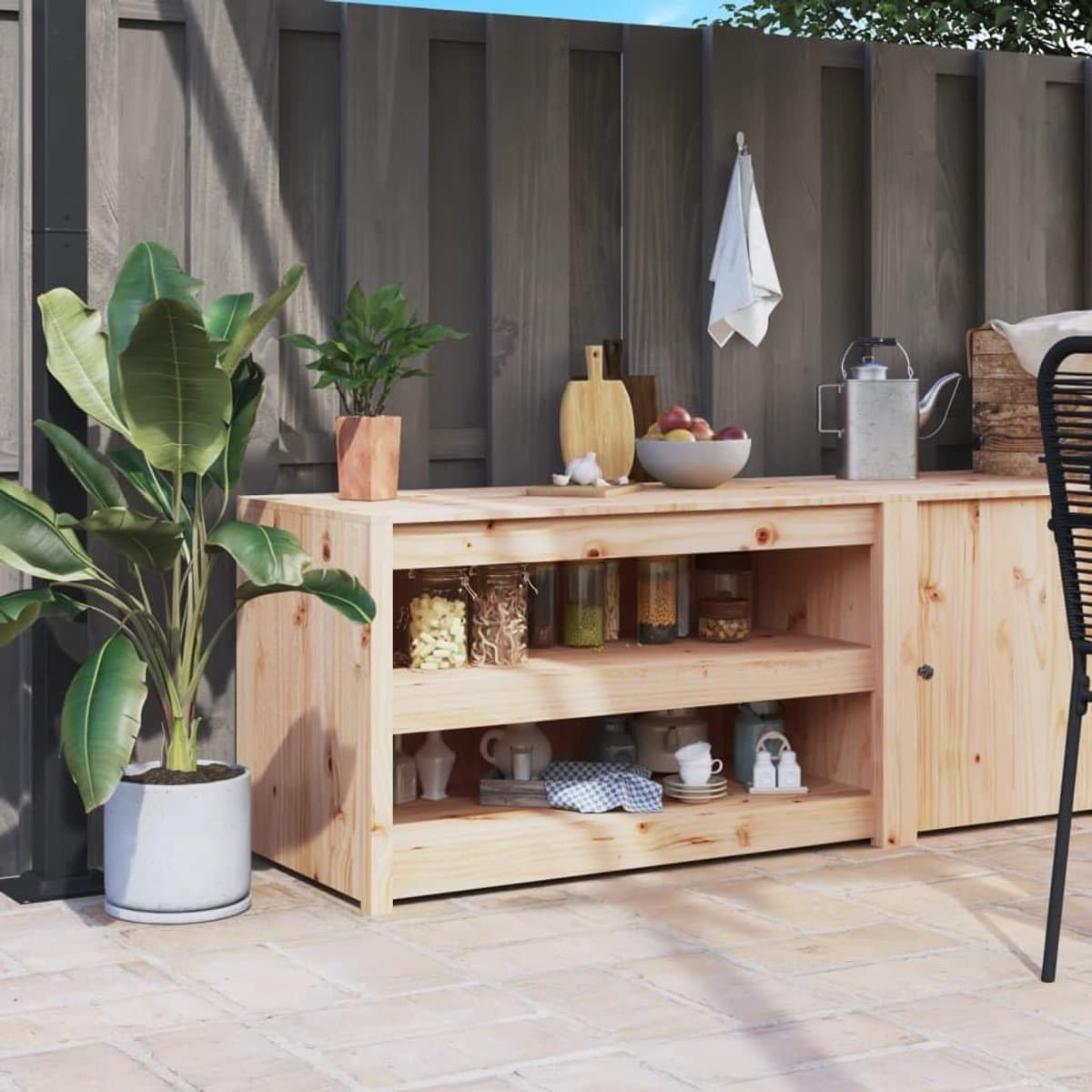 Keukenkast voor buiten - Outdoor keukenmeubel - Buiten koken - Massief grenenhout - 106 x 55 x 64 cm - Gelakt — afbeelding 1