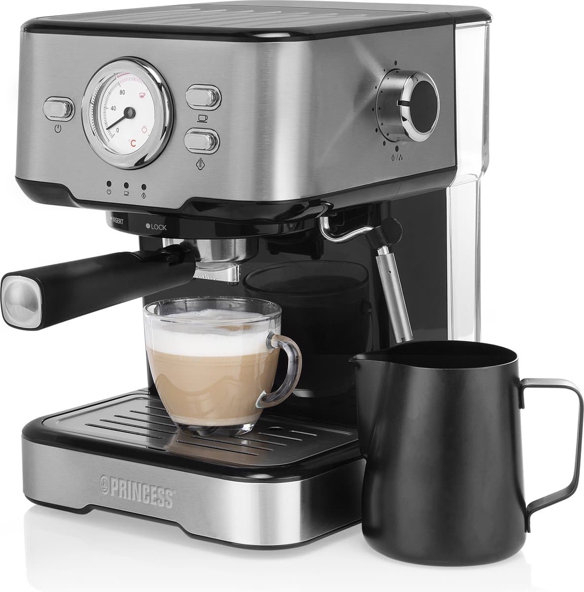 Koffiezetapparaat - Princess 249412 Espressomachines voor gemalen koffie – Met melkopschuimpijpjes voor cappucino en latte macchiato – 2 kopjes - Consumentenbond Beste Koop — afbeelding 1