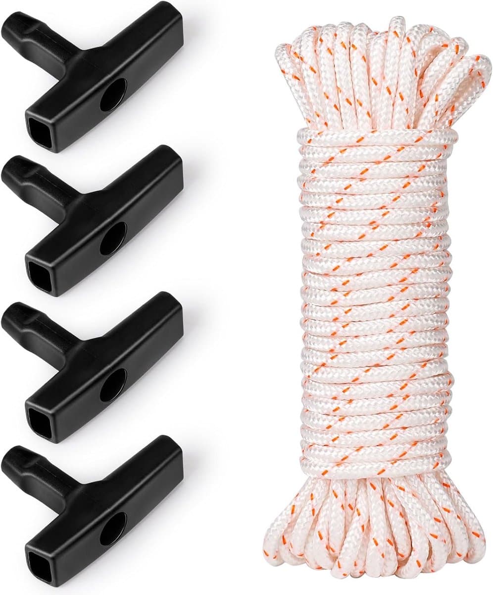 SnelShoppen - Starterkabel Grasmaaier 10 m - 4 mm Dikte - Recoil Starter Rope met 4 Stuks Handgrepen - Geschikt voor Grasmaaiers, Kettingzagen, Trimme — afbeelding 1