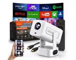 Zenwire PrimeView IMC360 Mini Beamer - Full HD 1080p - Android 13 - 400 ANSI - WiFi 6 - Bluetooth 5.2 - 4K Ondersteuning - Autofocus - 270° Draaibaar