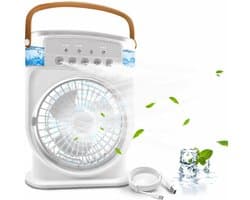 Sander Shop Draagbare mini-airconditioning, 4-in-1, mini-ventilator met waterkoeler, stil, ventilator, verdamping zonder slang, oplaadbaar, luchtbevochtiger type C met timer (wit)