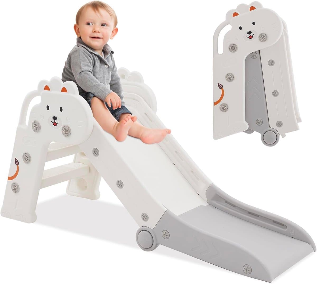 Glijbaan voor kinderen, opvouwbaar, met armleuningen, babyglijbaan, kinderglijbaan, kleine glijbaan, indoor/outdoor, ruimtebesparend, grijs — afbeelding 1