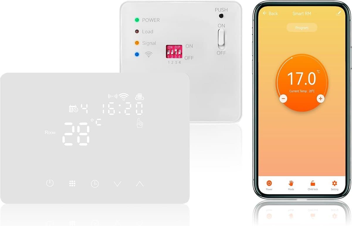 SnelShoppen - Smart Wireless Thermostat WiFi met RF Ontvanger 5A voor Verwarming, Programmeerbare Thermostaat voor Boiler, Compatibel met Alexa, Tuya/ — afbeelding 1