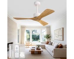 COVREO Plafondventilator 104 cm wit en naturel - hout en metaal - zonder verlichting met afstandsbediening