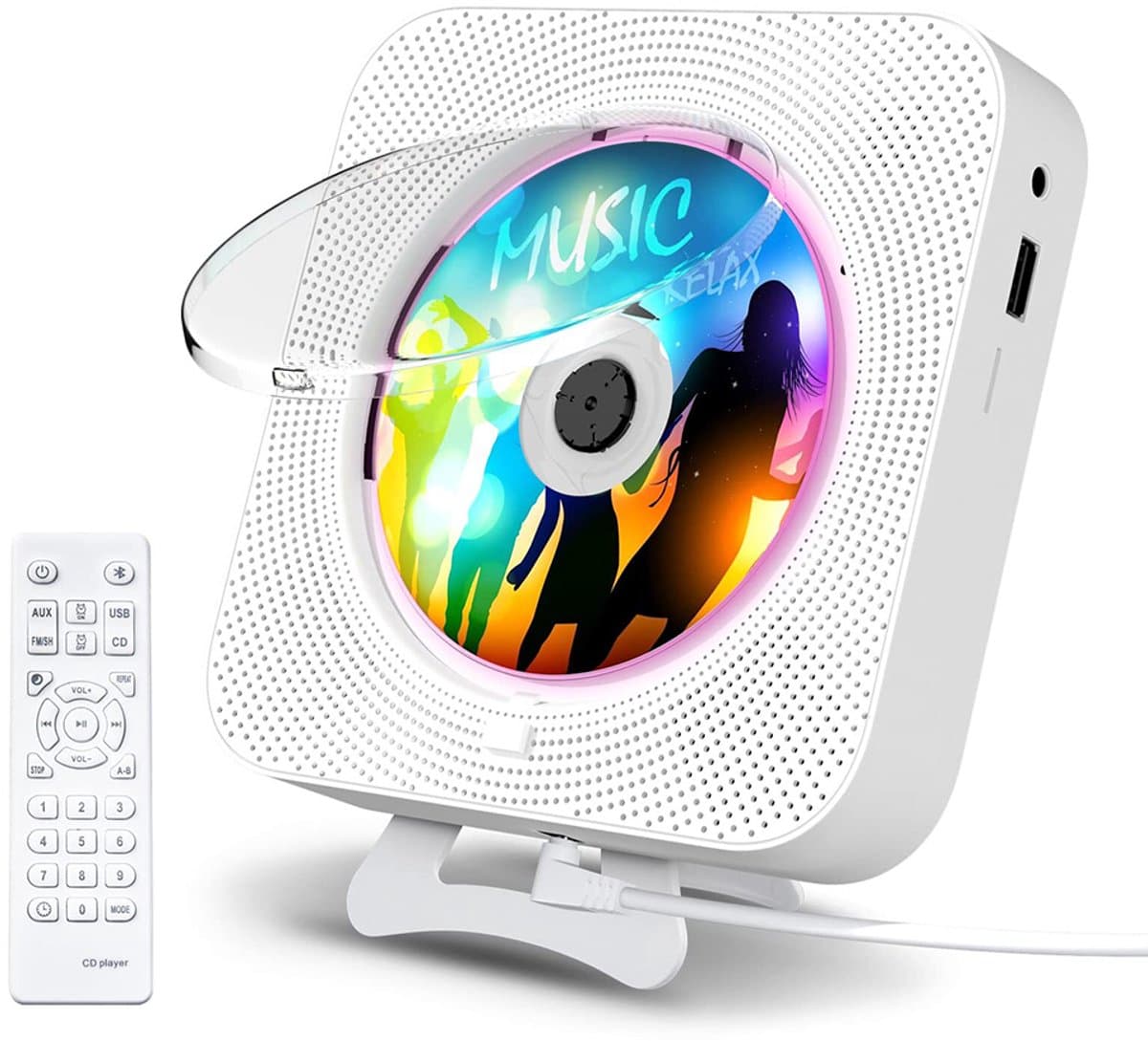 CD-speler - Bluetooth mini-luidspreker - Ingebouwde hifi-luidsprekers - Met display - Bureau - Inclusief standaard - Albumspeler - Geschikt voor volwassenen en kinderen - Werkt op netstroom - Draagbaar - KC-909 - Wit — afbeelding 1