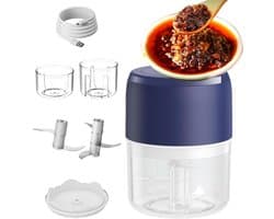Elektrische Voedselhakker - Mini Keukenhulp - Snel Ingrediënten Snijden - USB Oplaadbaar - 9 x 10 x 9 cm - Blauw