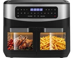 Heteluchtfriteuse - Olievrije Frituurpan - Gezond Koken - Dubbele Kookvakken - 12 Liter - Zwart
