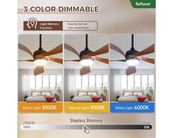 Plafondventilator met verlichting stil 132 cm met afstandsbediening dimbaar DC motor