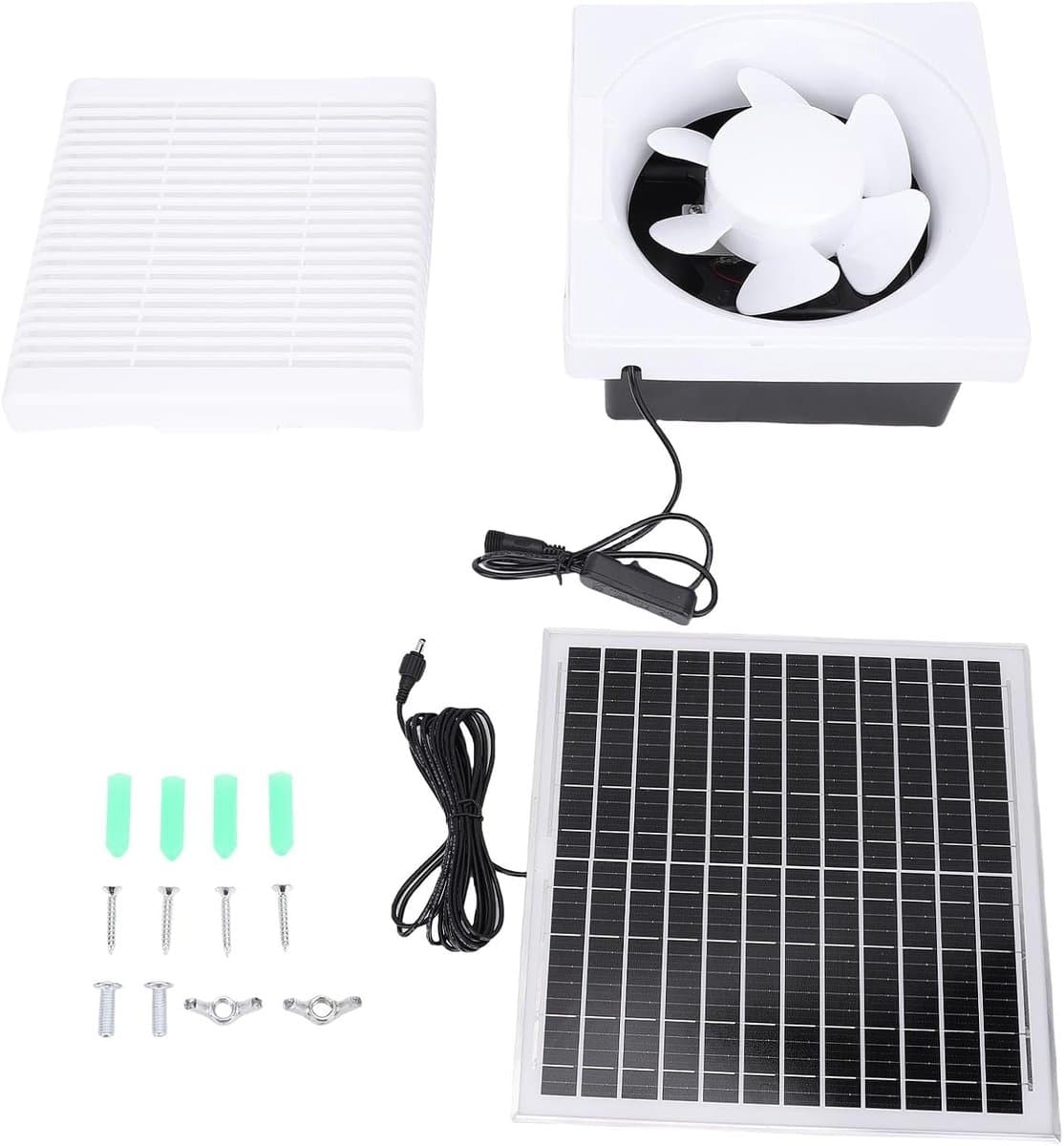 Zonnepaneel Ventilator - Afzuigventilator Zonne-energie - Ventilatie Buitenruimte - IP67 Waterdicht - 6 inch ventilator - Zwart — afbeelding 1