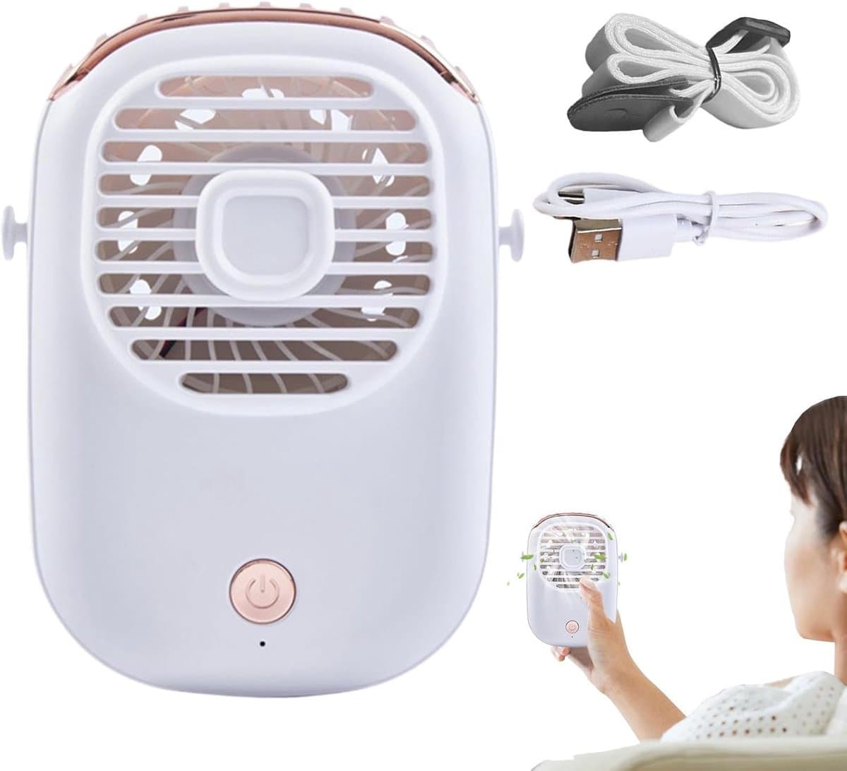 Draagbare Nekventilator - Oplaadbare Mini Fan - Reizen en Buiten - Stille Luchtstroom Modi - 4x9.5x4 cm - Wit — afbeelding 1
