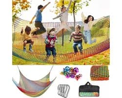 Klimnet voor kinderen, klimnet, outdoor, klimbagagenet, dubbellaags, 4 mm dik touw, 4 cm gat met opbergtas, voor speelplaats, outdoor, indoor, tuin, kleurrijk, 3 x 3