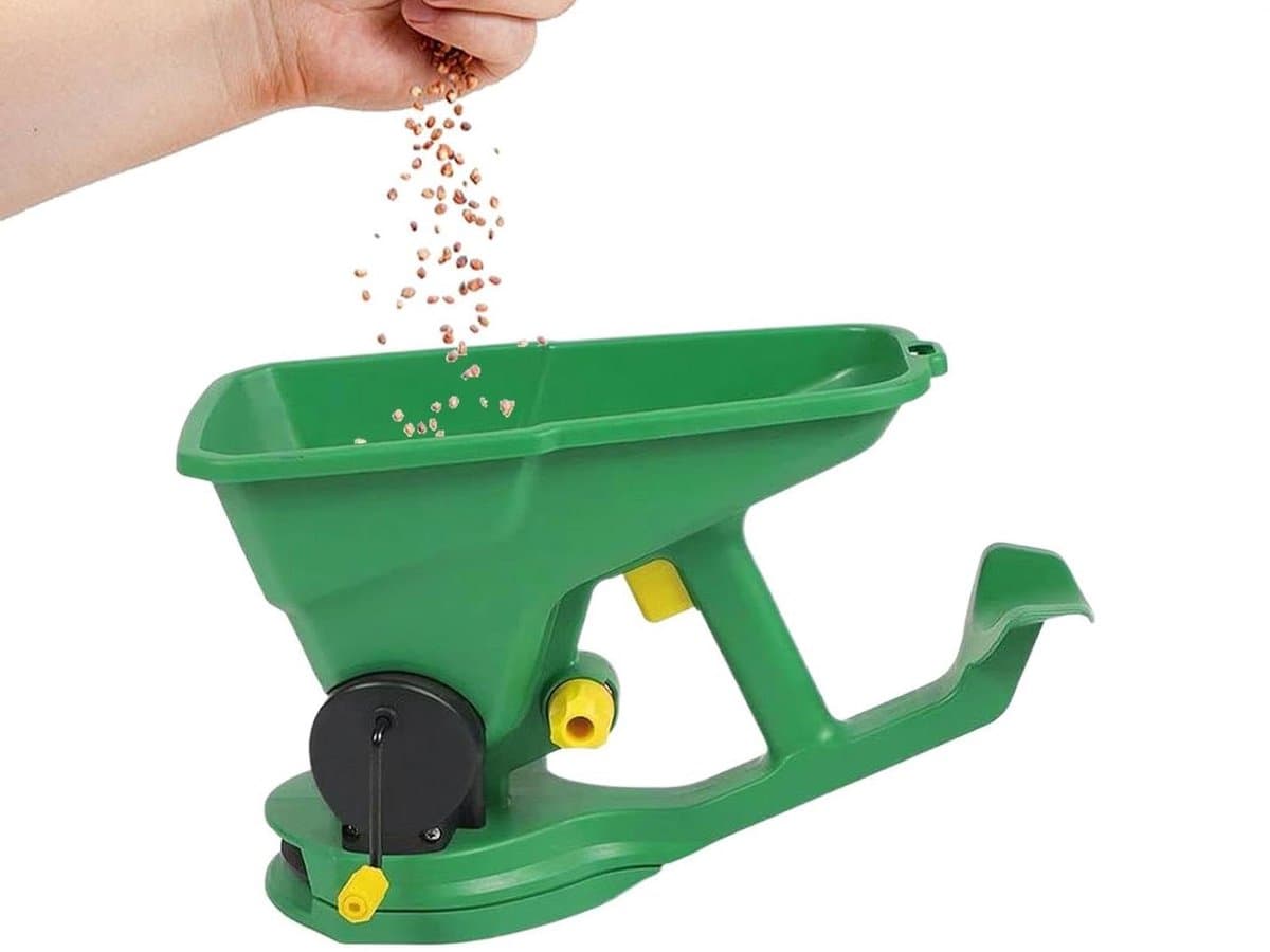 Strooiwagen Gazon - Handstrooier Meststof - Gazon Verzorgen - Gelijkmatige Verdeling - 1.5 Liter - Grijs — afbeelding 1
