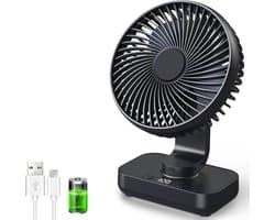 USB-bureauventilator met automatische oscillatiefunctie, oplaadbare batterij van 4500 mAh,4 ventilatorsnelheden, digitaal display, snelladen, draagbaar ontwerp, geschikt voor thuis, kantoor, slaapkamer, buiten en andere locaties (zwart).