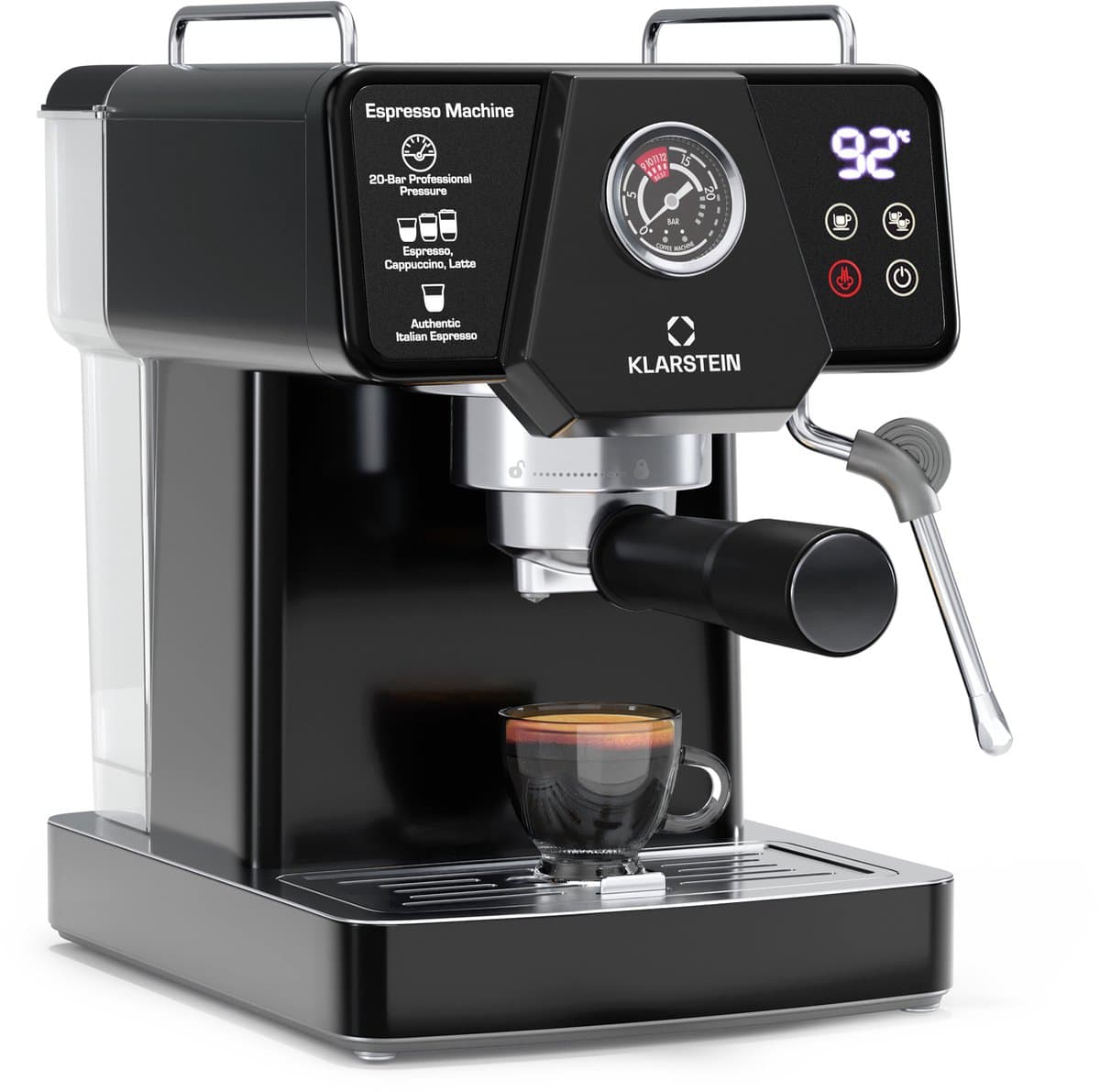 Klarstein Libeica Siebträgermaschine Met Maalmolen – 19 Bar, 1.350 W, RVS, 1,8-l-Watertank, Stoompijp, Touch-bedieningspaneel, Voor Espresso en Koffiepoeder, Afneembare Watertank — afbeelding 1