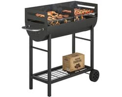 Premie Houtskool Barbecue - Smoker Barbecue met 2 Grillzones - in Hoogte Verstelbaar - Barbecuegrill - Grillwagen - Grillrooster - Houtskoolgrill met Wielen & Handgreep - BBQ voor buiten, tuin - Zwart