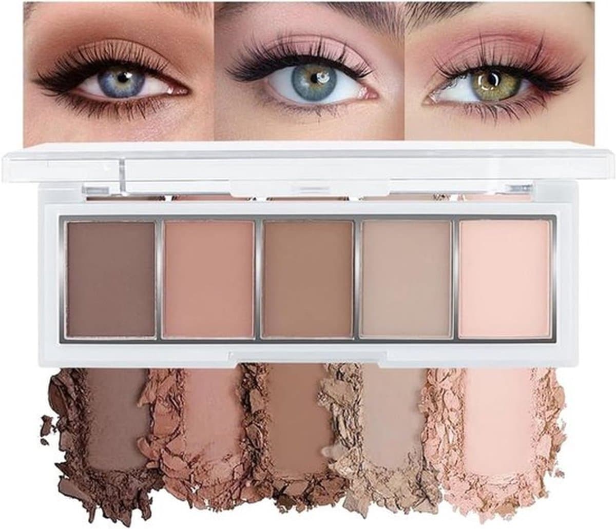 Nude oogschaduwpalet met 5 fluweelzachte, koelgetinte kleuren voor dagelijks gebruik en een natuurlijke make-up look — afbeelding 1
