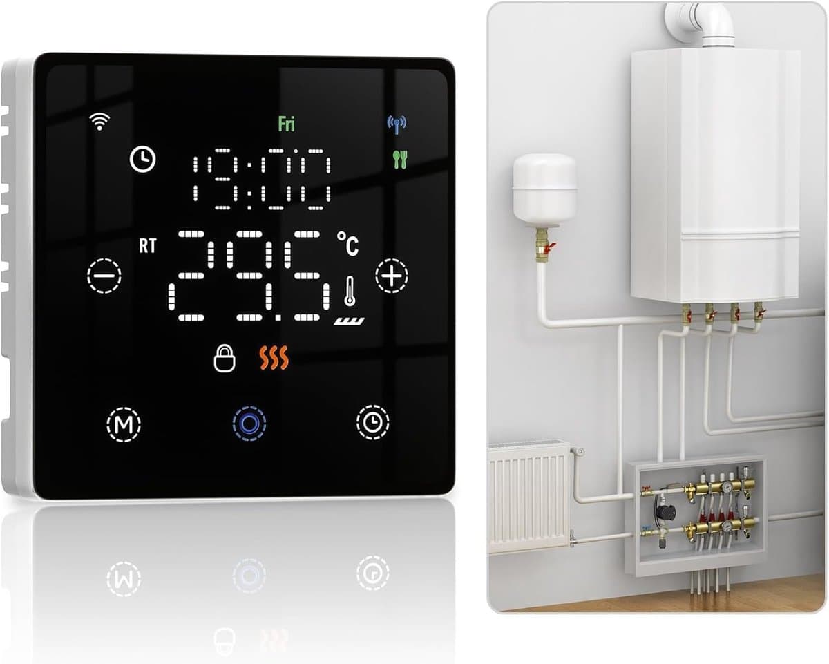 Slimme Thermostaat - Digitale Regelaar - Verwarming Instellen - App en Spraakbesturing - 8.6x2.5cm - Zwart — afbeelding 1