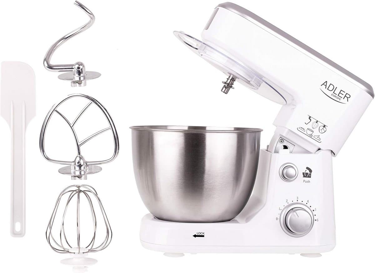 Keukenmachine 4 Liter, 1000W, 6 Snelheden, Planeetbeweging, Roestvrijstaal Kom, Met Accessoires (Kneedhaak, Roerhaak, Garde) - Voor Brood, Pasta, Slagroom — afbeelding 1