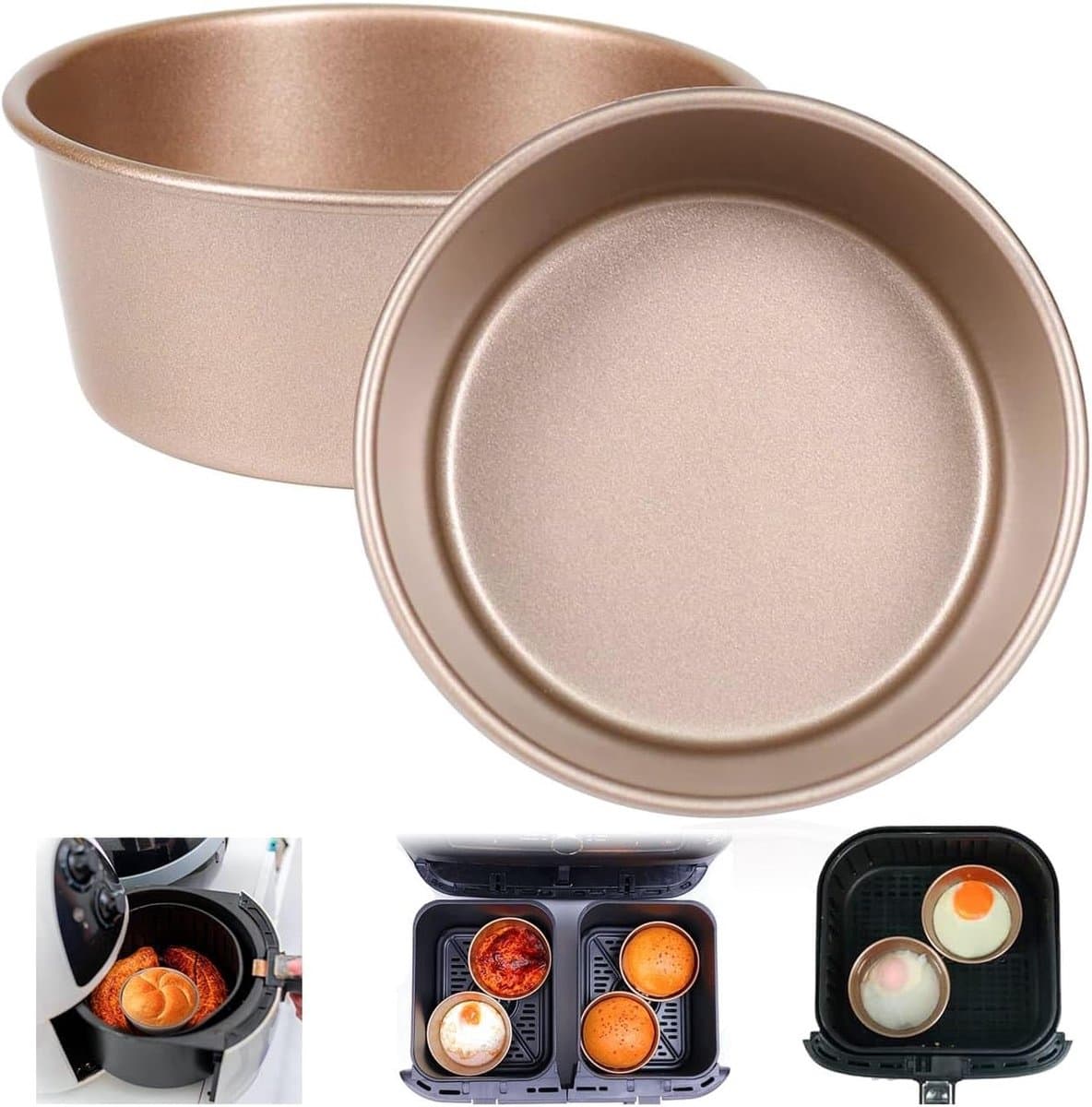 Eiervormen voor Airfryer, 2 Stuks Ramekin Accessoires, 10cm Rond, Herbruikbaar Koolstofstaal, Perfect voor Gepocheerde Eieren en Bakken — afbeelding 1