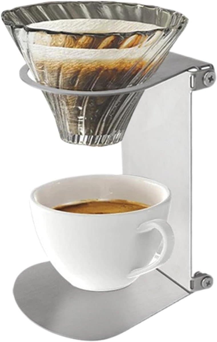 Koffiezetapparaat Station - Druppelhouder Filterkoffie - Koffie Bereiden - Opvouwbaar Roestvrij Staal - 13.5 x 12.5 cm - Zilver — afbeelding 1