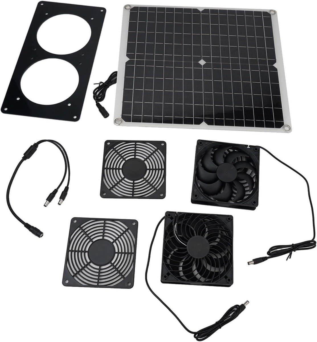 Zonne Ventilator - Dubbele Ventilator - Ruimte Koelen - IP65 Weerbestendig - 30W Vermogen - Zwart — afbeelding 1