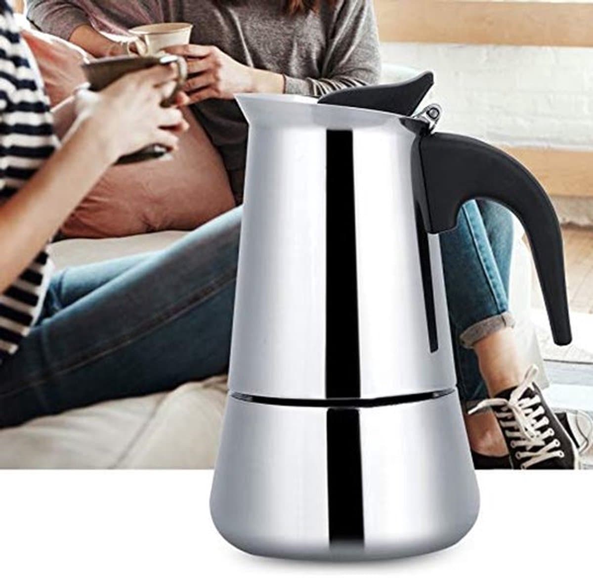 Draagbare RVS Koffiepot Moka Espresso Maker Mocha Pot Ideaal voor Thuis Kamperen & Reizen (100ml) — afbeelding 1