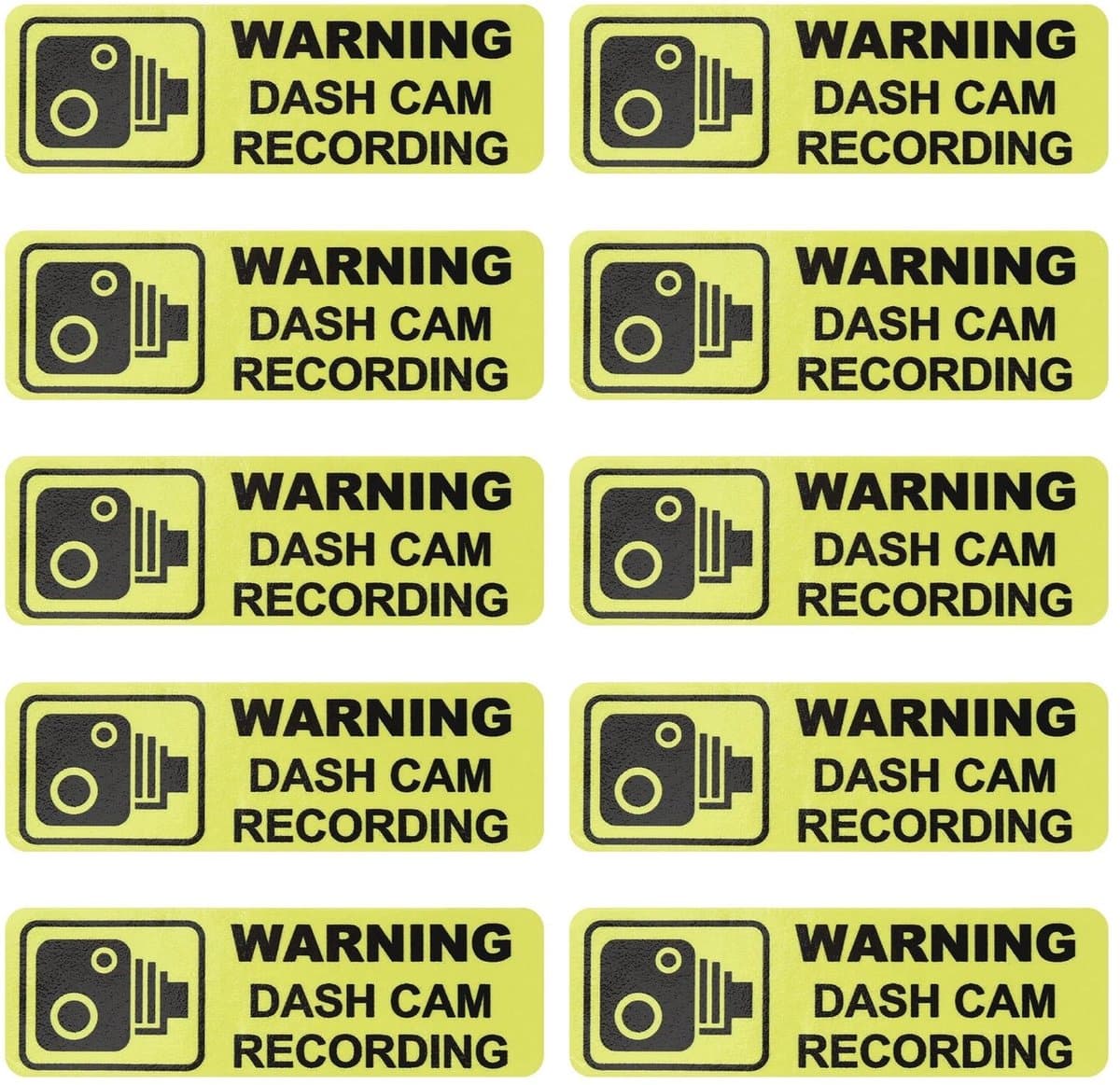 Dailygoods - Dailygoody - Dashcam Waarschuwingsstickers - Verbeterde Veiligheid - Geel - PVC - 10 Stuks - Geschikt voor Auto - 89x28 mm — afbeelding 1