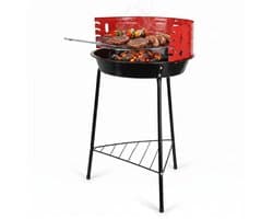Cheqo® Houtskoolbarbecue op Poten - Staande Barbecue met Windscherm en Chromen Grillrooster - Houtskoolgrill - Halfopen BBQ voor Tuin en Balkon - Houtskool Grill - Camping Barbecue - Tuinbarbecue - Kolen BBQ - met Onderrek - Zwart