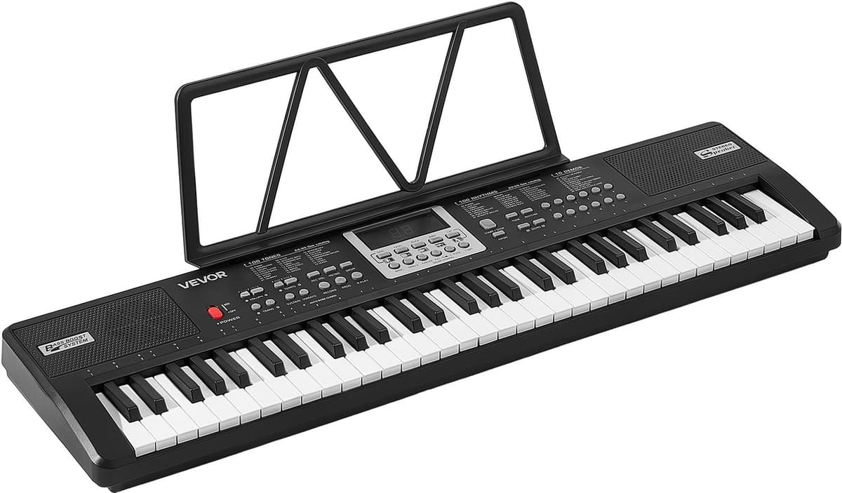 VEVOR Digitale Piano met 61 Toetsen, Semi-Gewogen, Elektrisch Keyboard voor Beginners en Muziekliefhebbers, 100 Geluiden en Ritmes, met HiFi Stereoluidsprekers, Lessenaar en USB/MIDI-Aansluiting — afbeelding 1