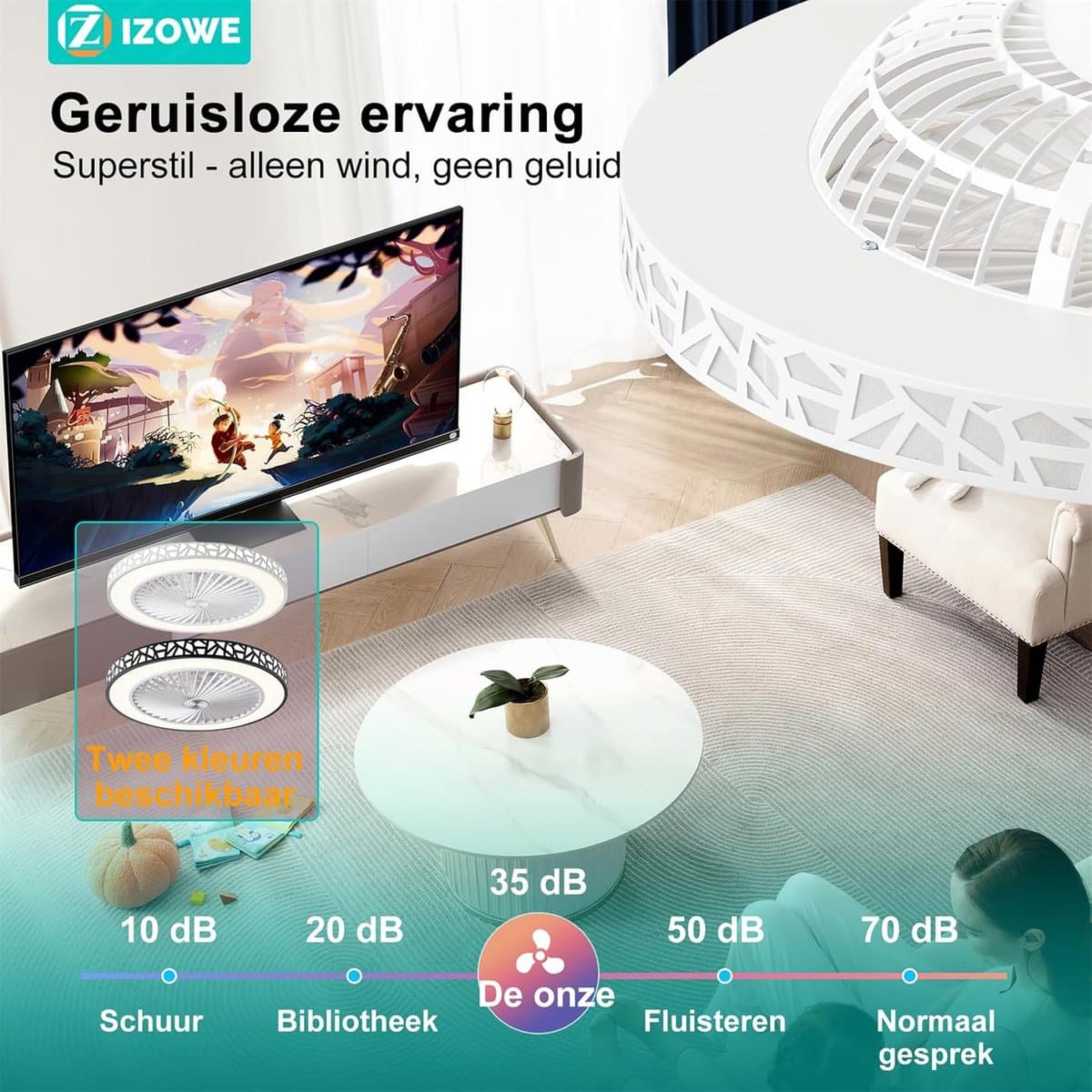 Plafondventilator met Lamp - Ventilatorlamp - Verkoeling en Verlichting - Ultradun Vogelnest Ontwerp - 48cm - Wit — afbeelding 1