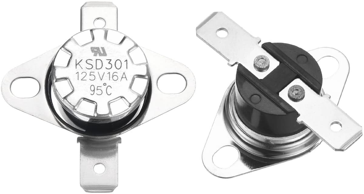 Thermoschakelaar, 2 stuks, 95 °C, normaal gesloten, 125 V, 16 A, thermostaat, snap-disc, temperatuurschakelaar voor magnetrons, oven, koffiezetapparaten, bakeliet materiaal — afbeelding 1