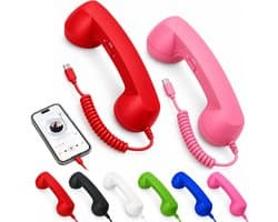 Retro Telefoonhoorn - USB-C Bedrade Handset met Microfoon - Geschikt voor iPhone & Android met USB-C - Vintage Telefoonhoorn voor Bellen, Videogesprekken & Vergaderingen - 2 Stuks - Rood & Roze