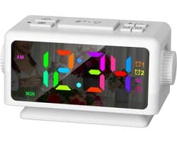 Gloovon® - Wekker Radio - Digitale Wekker - Klok - Twee alarmen - Dimbaar LED display - Dual USB - Kinderwekker - Digitale klok slaapkamer - Wit
