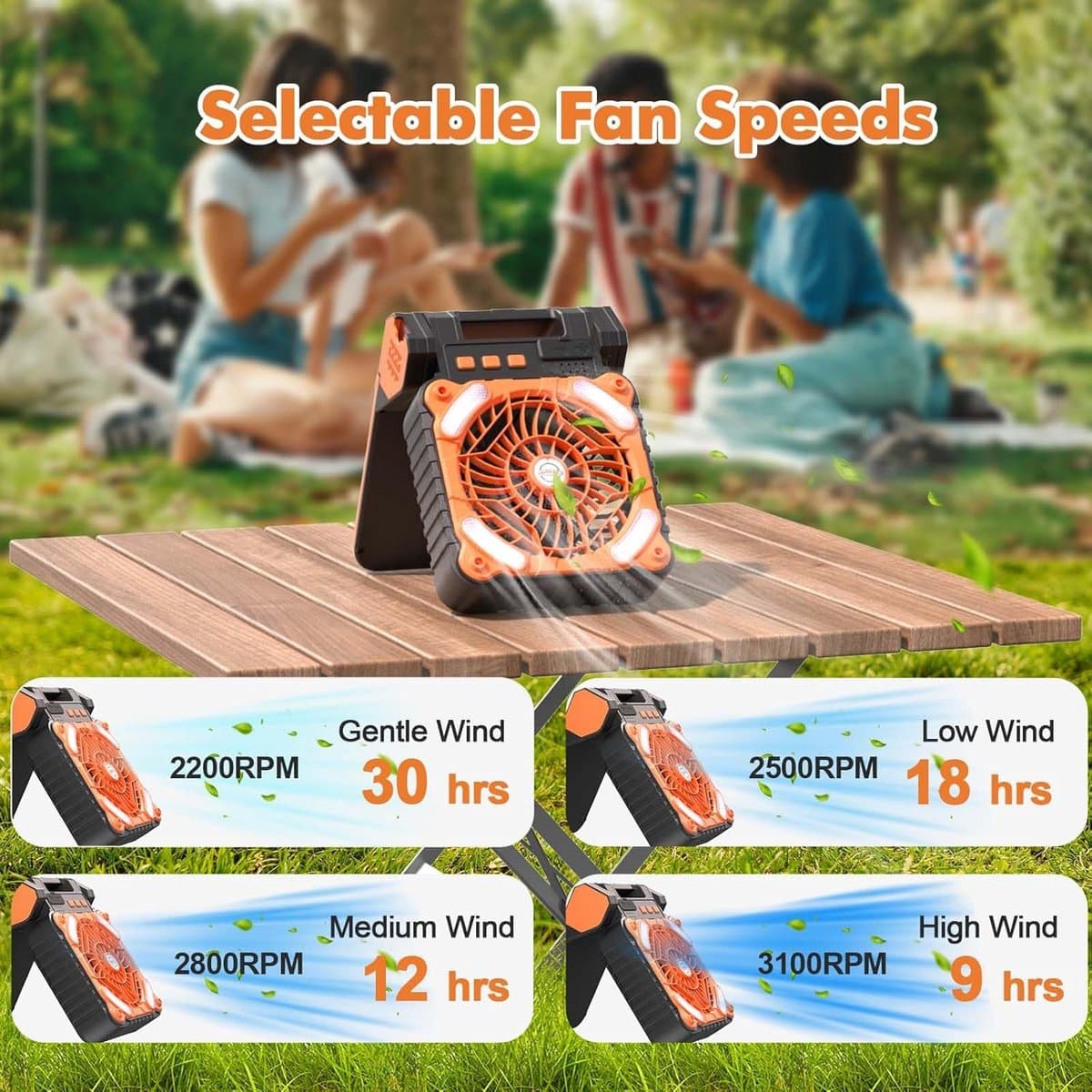 Camping ventilator op zonne-energie met verlichting – oplaadbare outdoor ventilator met led lantaarn en lange batterijduur — afbeelding 1