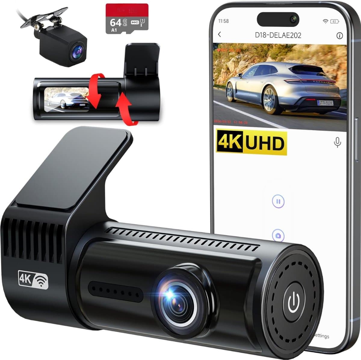 Lexium Dashcam - Daschcams - Auto - Camera - Vooruit - Achteruit - Video - Autobeveiliging - Parkeerbeveiliging - Recording - Dag en Nacht - Schadepreventie — afbeelding 1
