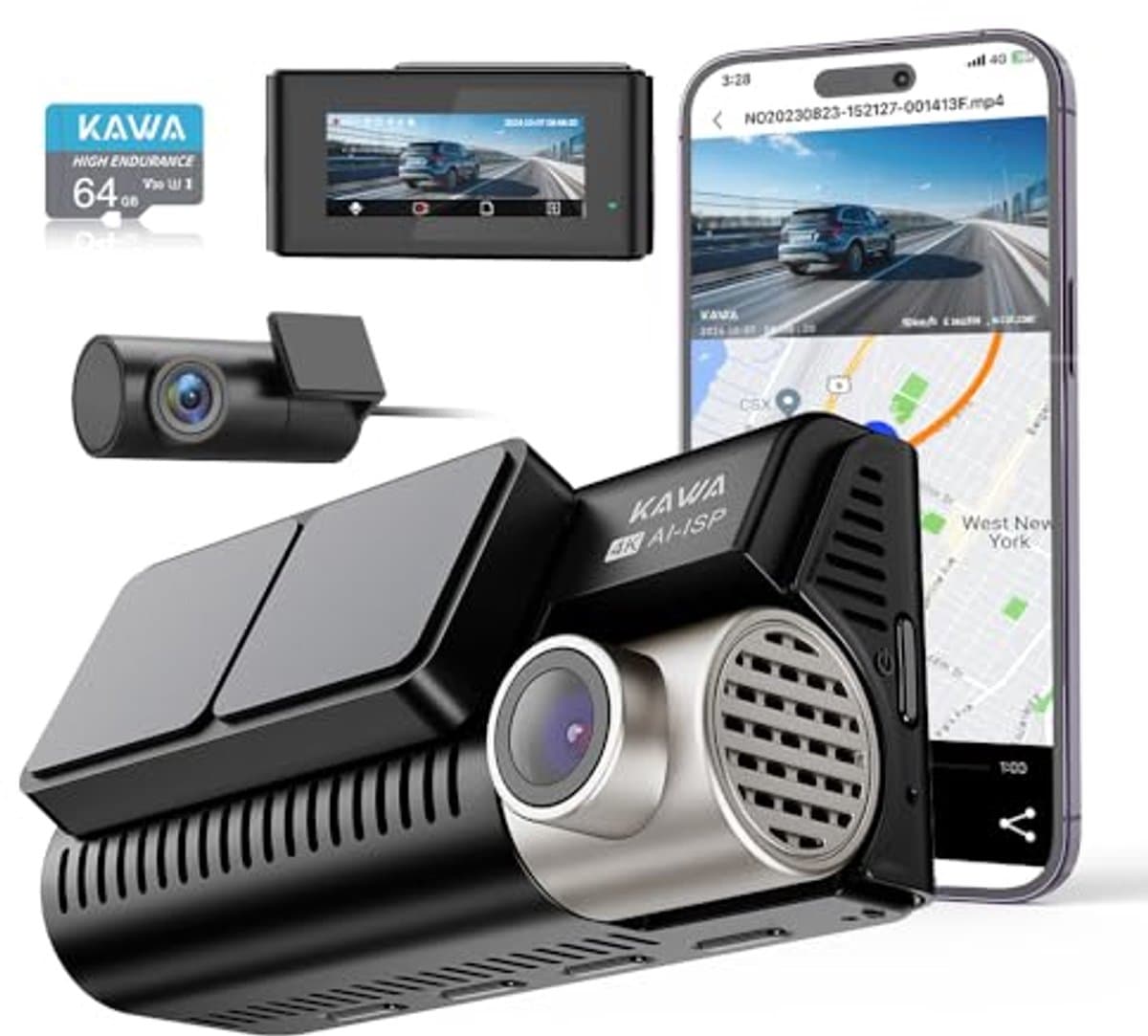 Dashcam 4K met Nachtzicht en GPS, 64GB SD Inclusief, 3,16" IPS Scherm, Continu Opnemen, Parkeerstand 24U — afbeelding 1