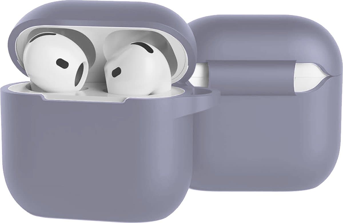 Case - Geschikt voor Apple AirPods 4 - Siliconen Hoes met Clip - Silicone Hoesje Cover - Lila — afbeelding 1