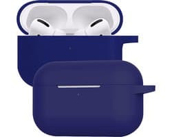Case - Geschikt voor Apple AirPods Pro 2 - Siliconen Hoes met Clip - Silicone Hoesje Cover - Donkerblauw