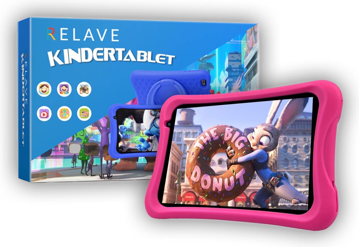 Relave Kindertablet 8 Inch - Kindertablet vanaf 3 Jaar – 3000mAh batterij – 32 GB geheugen – 2Gb RAM – Ouderlijk Toezicht – NL apps – Incl. Beschermhoes – Roze — afbeelding 1