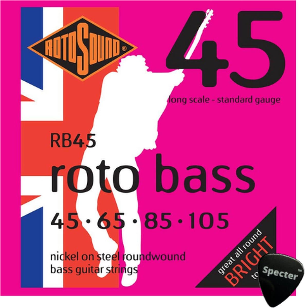 Rotosound Bas Snarenset Bas Gitaar Met Specter Plectrum - 045 - 105 Set - Gitaar Snaren Basgitaar — afbeelding 1