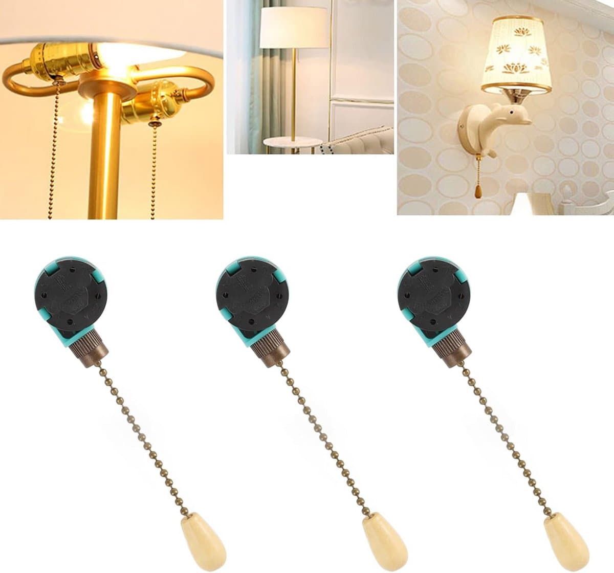 3 Stuks Trekschakelaar Plafondventilator - 3 Snelheden Lichtschakelaar 4 Draads voor Lamp en Ventilator (Brons) — afbeelding 1