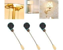 3 Stuks Trekschakelaar Plafondventilator - 3 Snelheden Lichtschakelaar 4 Draads voor Lamp en Ventilator (Brons)